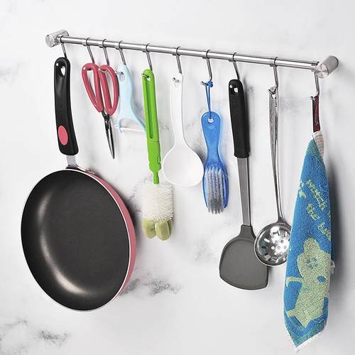 304不锈钢衣钩衣服挂钩排钩厨卫厨房挂钩免打孔厨房挂杆浴室挂件