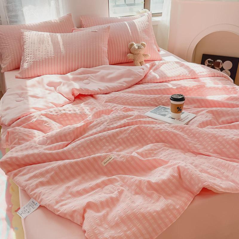 新款大豆纤维泡泡纱夏凉被四件套纯色空调被薄被子礼品被冰丝夏被
