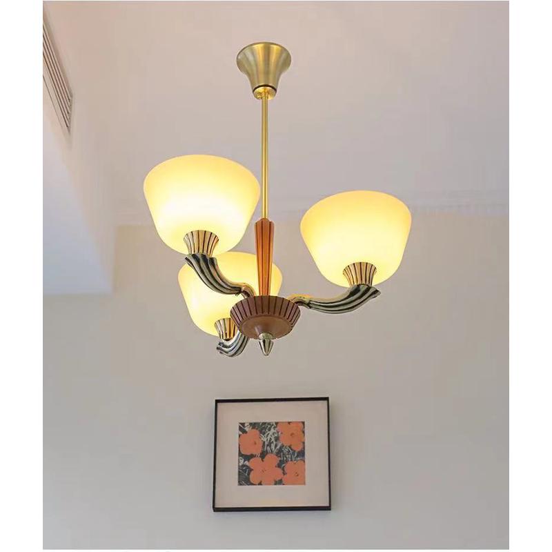 法式木艺餐厅中古美式轻奢复古全铜书房卧室吊灯护眼原木风灯具