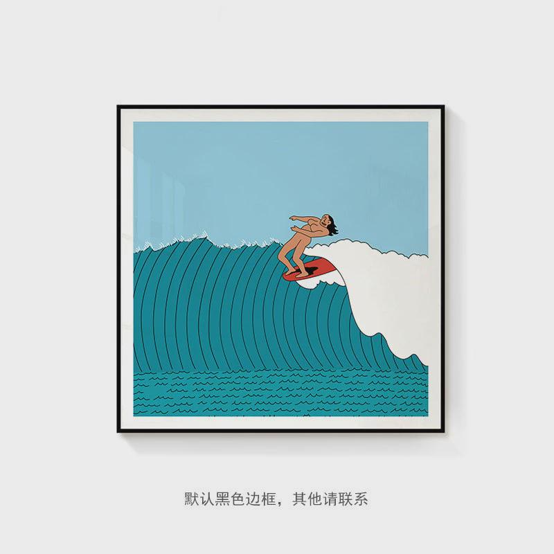 冲浪女孩抽象卧室客厅背景墙装饰画个性走廊创意床头卡通kaws挂画