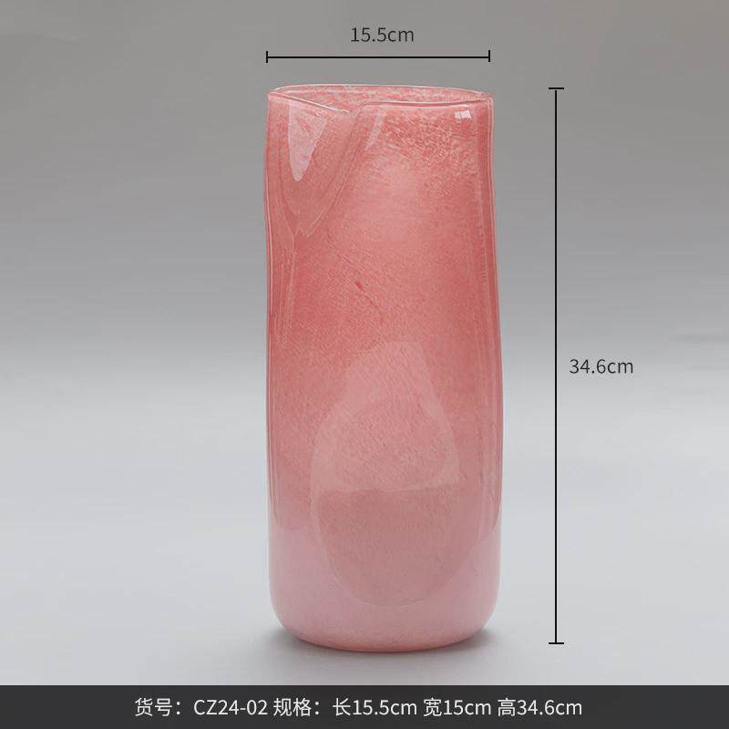 玻璃西家居橘粉色渐变直筒圆柱博花瓶摆件高级家居客厅水培花器