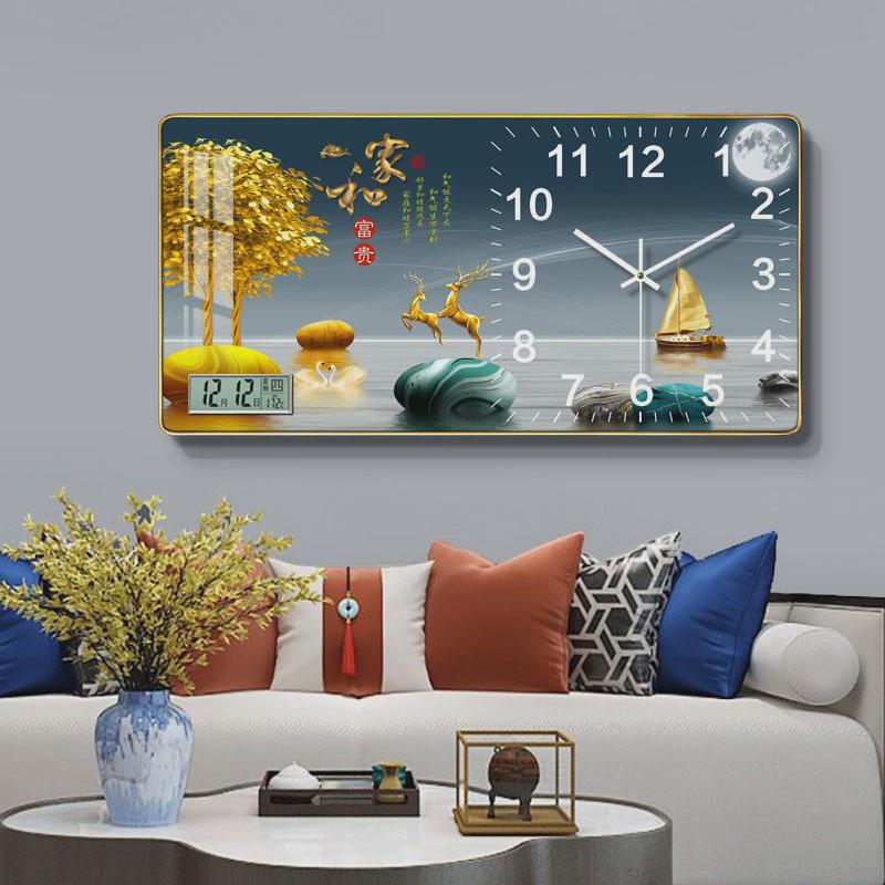 源头工厂万年历钟表客厅静音钟日历温度时尚石英时钟上挂表挂墙带