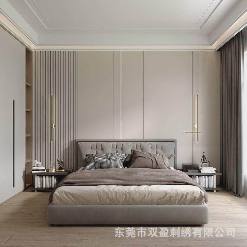 硬包木饰面背景墙卧室床头软包现代轻奢客厅沙发电视极简约背景