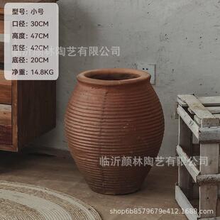 复古陶罐花盆落地陶器民宿装饰陶器摆件粗陶盆陶罐土陶侘寂风手工
