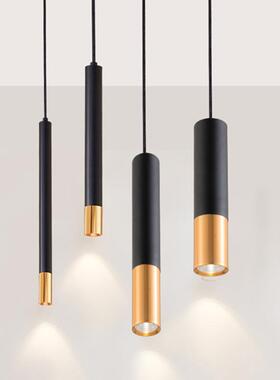 创意led吊线灯工作室前台吧台黑金色吊灯简约时尚长直筒餐吊灯