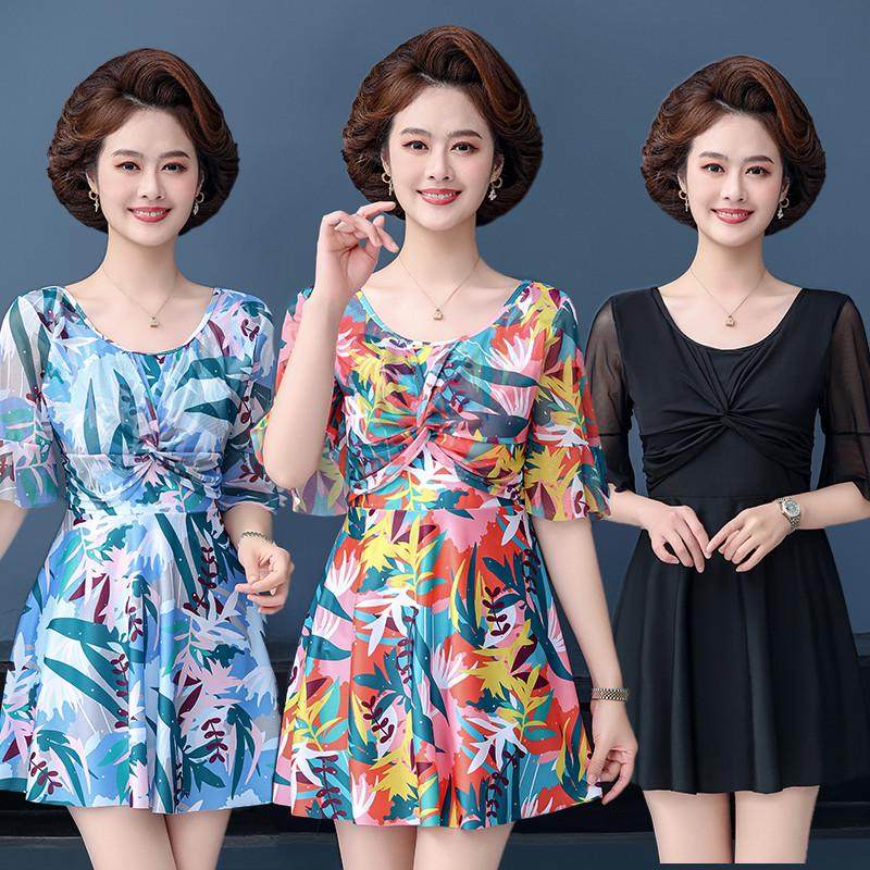 游泳衣女士裙式分体中年妈妈款中老年人泳衣遮肉显瘦宽松大码泳装,运动/瑜伽/健身/球迷用品,分体泳衣,淘宝优惠券,粉丝福利购,淘宝优惠卷