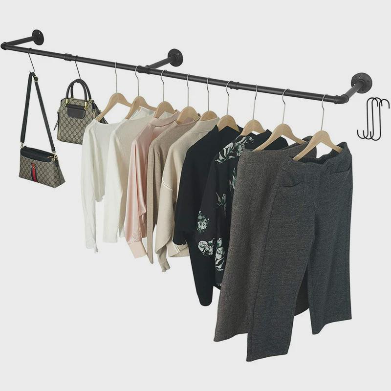 工业管道墙上壁挂式服装展示架侧挂陈列架简易家用挂衣架管架支架