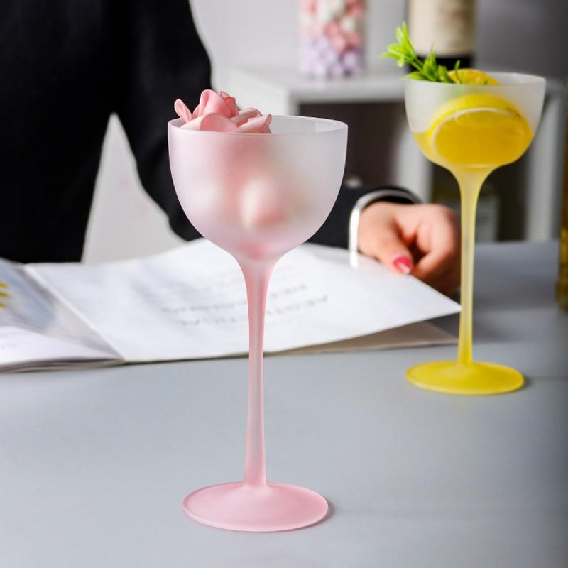 中古小众ins法式磨砂高脚杯高颜值香槟杯红酒杯果汁杯欧式玻璃杯