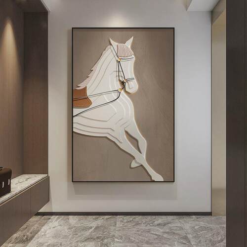 小龙马玄关挂画现代轻奢客厅壁画入户玄关装饰画沙发背景墙落地画