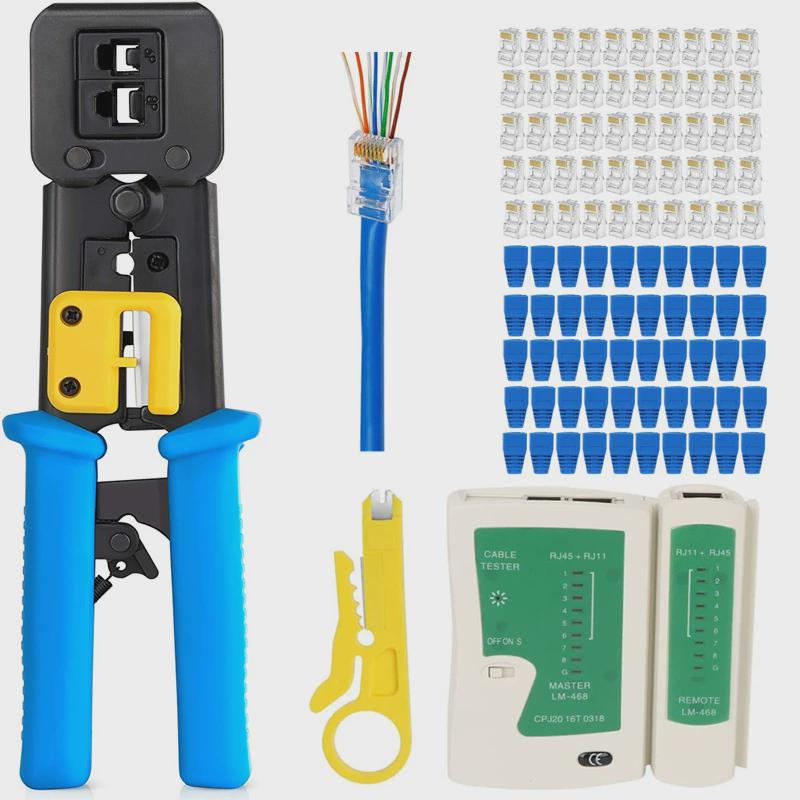 超五类穿孔网线钳套装通孔水晶头测试仪剥线护套网络工具套装6p8p
