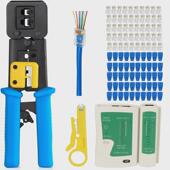 超五类穿孔网线钳套装 6p8p 通孔水晶头测试仪护套线剥网络工具套装