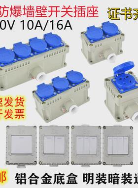 防爆开关插座220V10A单控双控5孔10孔铝合金底盒明装暗装通用SW10