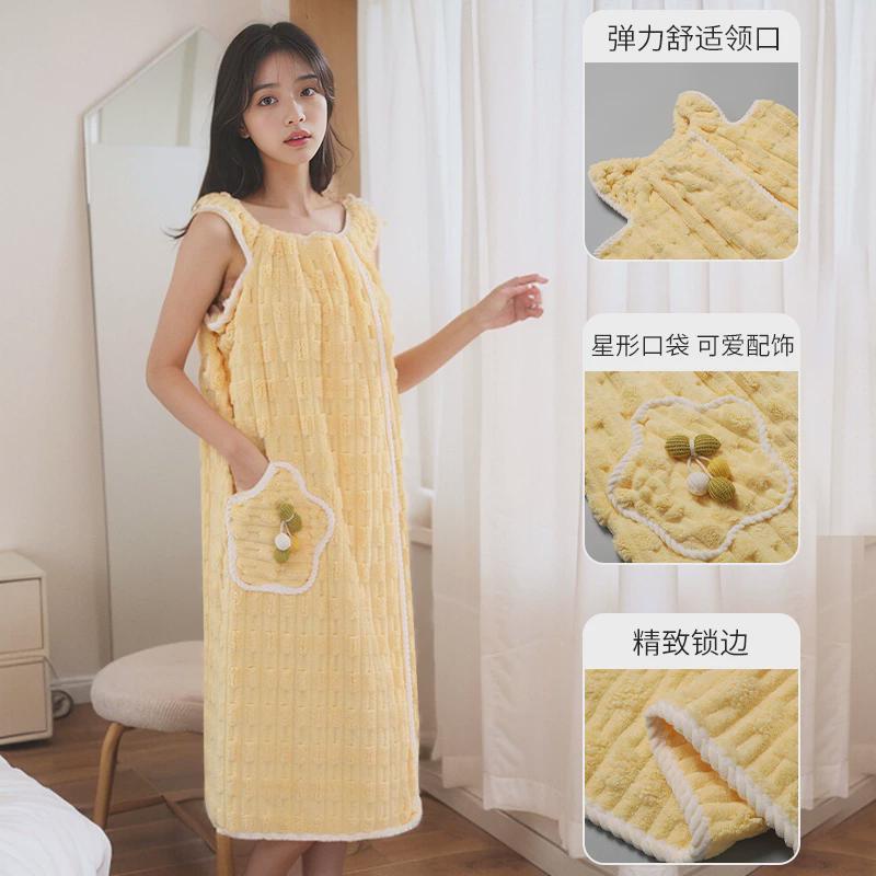36N浴巾女家用毛巾三件套大人洗澡吸水温泉浴袍可穿式速干可裹