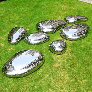 不锈钢鹅卵石雕塑酒店庭院草地装饰摆件公园绿地水景镜面鹅卵石