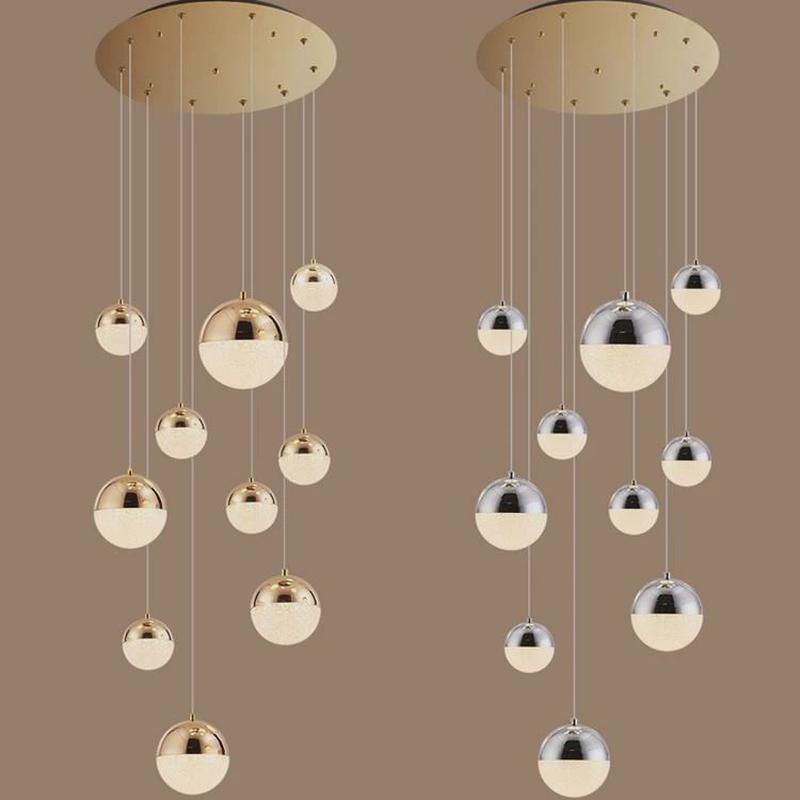 别墅客厅大吊灯北欧现代简约挑空大厅圆球loft公寓复式楼梯长吊灯