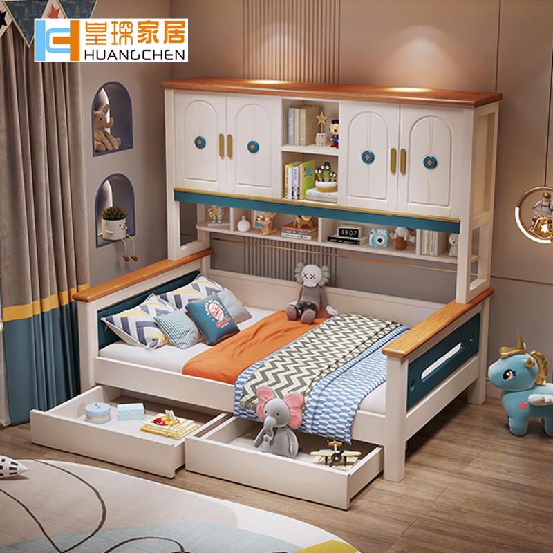 学生衣柜一体儿童床卧室家具北欧书柜组合式床青少年柜式床直销