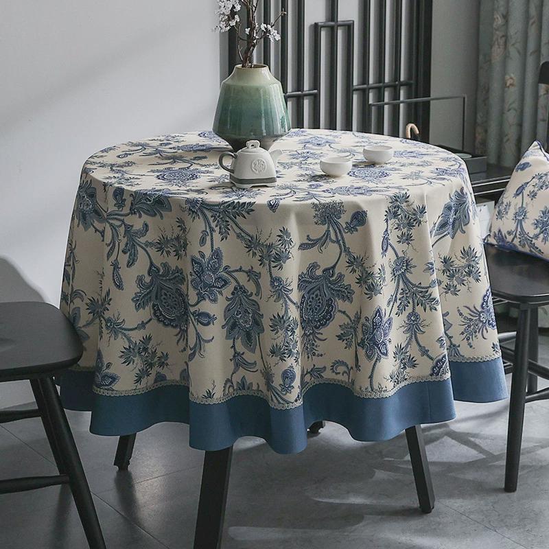 中式青花瓷大圆桌桌布饭桌圆形客厅茶几提花餐桌布艺餐厅家用台布