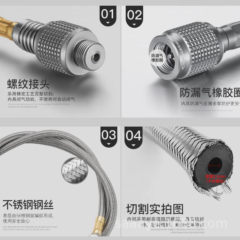 热销campingmoon扁螺纹高压气延长线气罐连接线直线延长管自带密