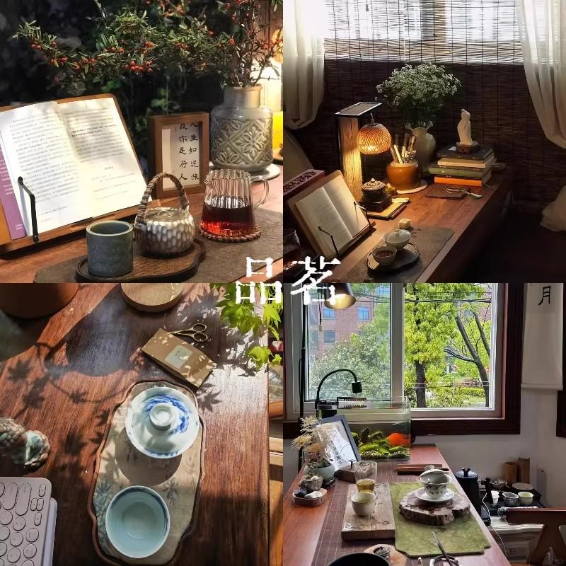 木野茶桌椅组合泡茶台办公室简约实木腿新中式家用阳台大板茶桌子