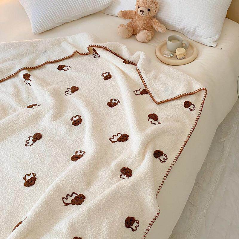 kbq1软绵绵~抹茶绿幼儿园毛毯刺绣盖毯儿童婴幼儿午睡小毯子汽