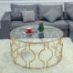 欧式 茶几简约金色创意客厅圆形铁艺茶桌家用设计师钢化玻璃茶几