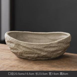 仿石头水培器皿长方形陶瓷花盆养铜钱草碗莲栽盆缸盆睡莲盆景盆子