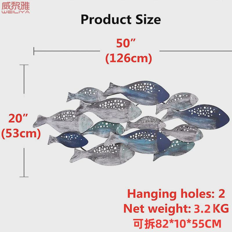 地中海做旧手工墙面装饰沙发背景墙铁艺鱼壁饰儿童房墙壁挂件墙饰