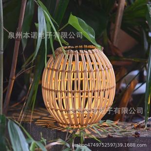 饰灯吊灯家用花园阳台LED藤编灯笼新中式 太阳能庭院装 造景户外灯