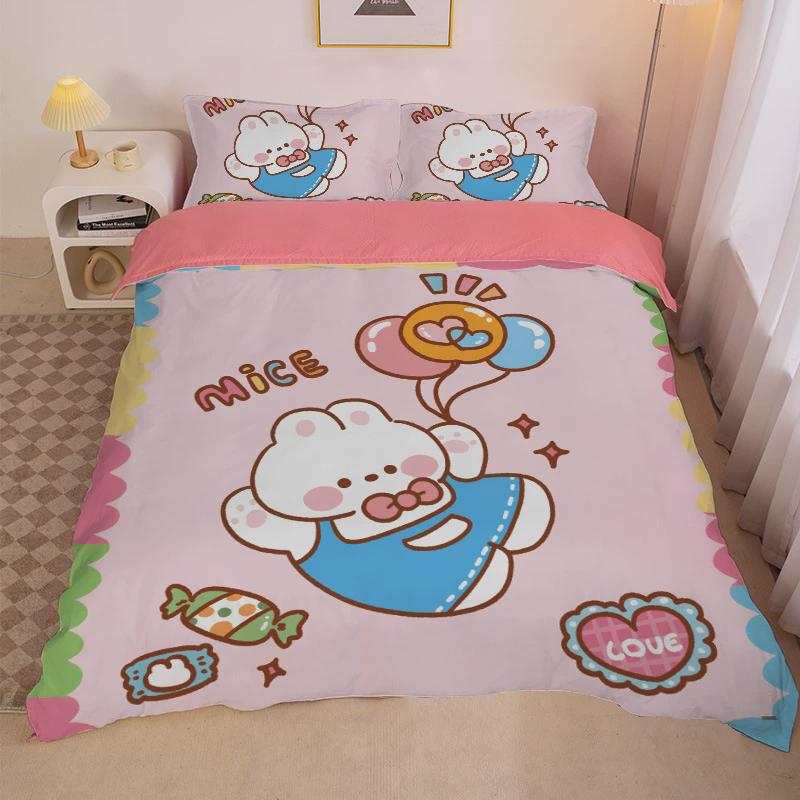 儿童四件套恒温棉被套柔软泡泡床单枕套单人学生宿舍三件套床笠款