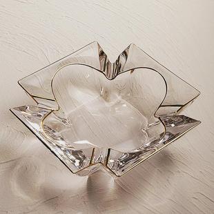 9wor大号描金新款 水晶玻璃烟灰缸办公室家用客厅茶几烟缸轻奢潮流