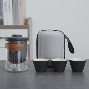 茶杯户外便携式 旅行茶具套装 观山客一壶三杯快玻璃公道伴手礼定制