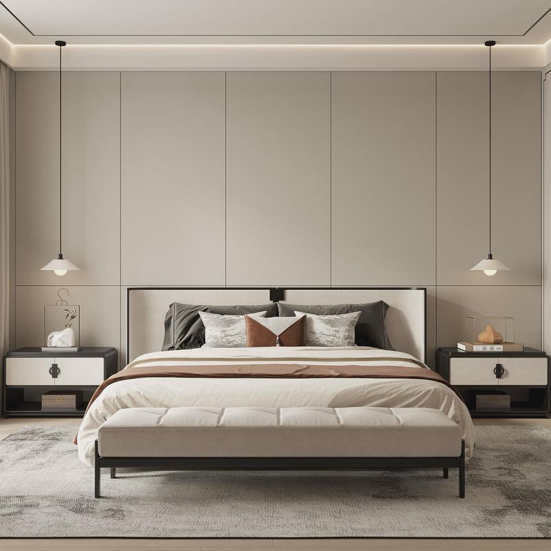 卧室硬包背景墙电视床头沙发客厅轻奢简约现代软包护墙板奶油风