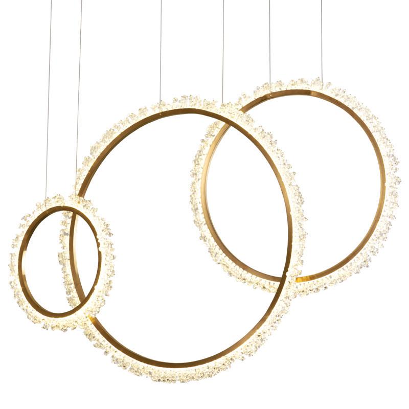 餐厅三头吊灯复式楼楼梯床头设计师黄铜色圆形大厅水晶灯中山古镇