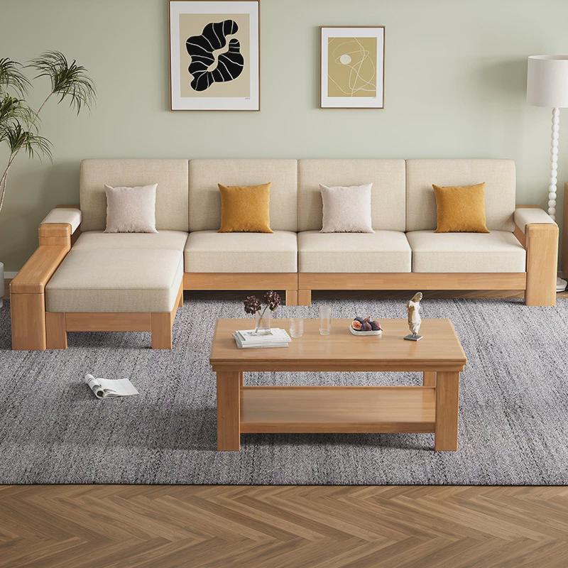 原木布艺沙发现代简约客厅沙发床可拆洗小户型北欧全实木沙发组合