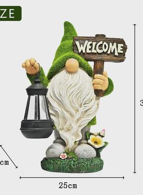 户外太阳能灯地精树脂工艺摆件小矮人花园雕像装饰庭院景观灯