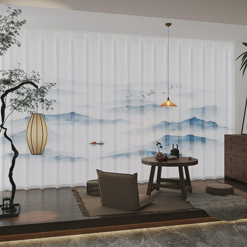 W1TR新中式纱帘透光不透人2024新款客厅茶室古风窗纱绍兴柯桥窗帘