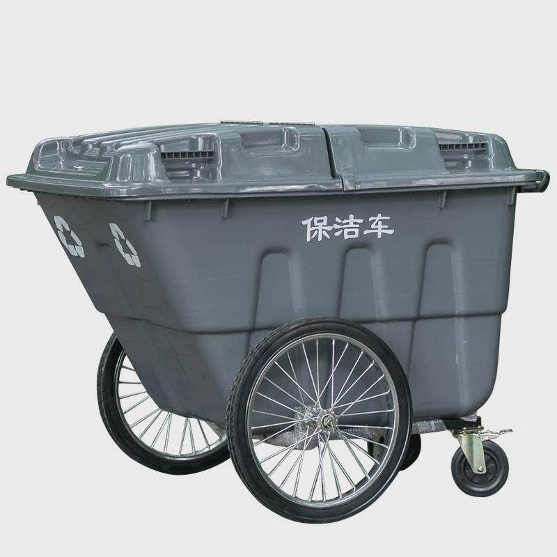 400l环卫手推垃圾车大号车保洁户外绿色带轮垃圾桶市政物业垃圾车