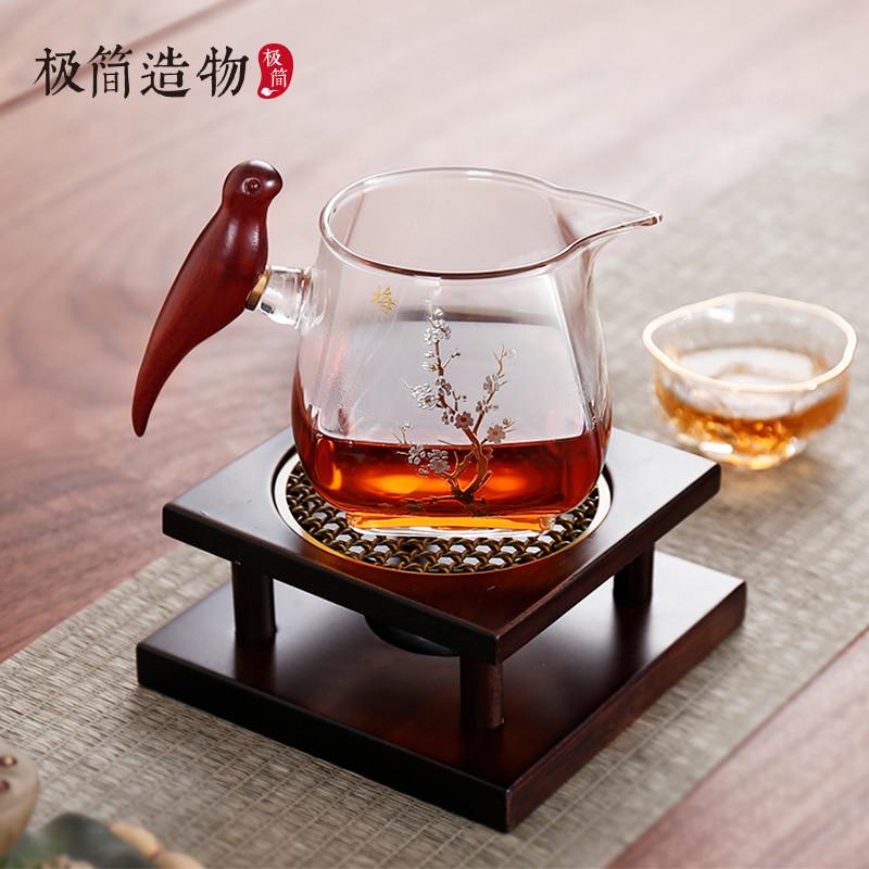 四方喜鹊侧把透明公道杯道耐热分茶器茶海公杯功玻璃茶具配件