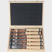 水曲柳柄平凿木工工具木凿刀6支装 木盒精品扁铲精钢铬钒 组套包装