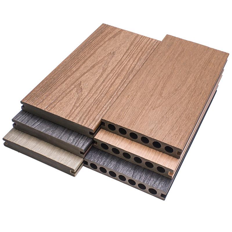 户外塑木地板栈道园林共挤圆孔实心木塑地板别墅庭院室外花园地板