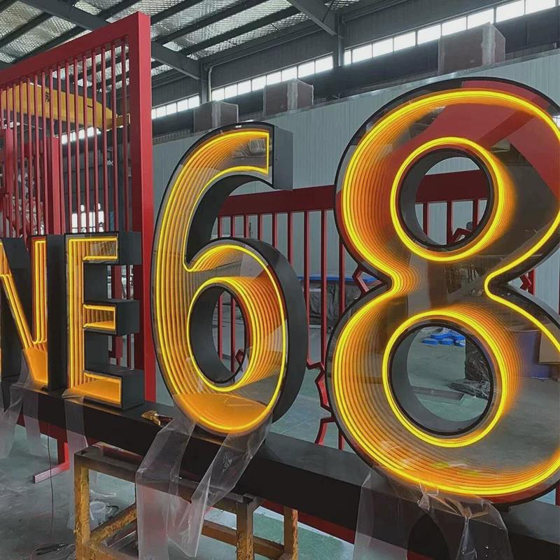 深渊镜户外景观字发光字霓虹灯立体落地字炫彩定制门头招牌千层镜