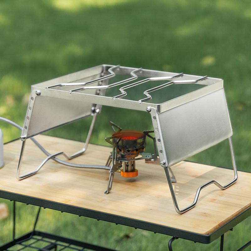 户外卡式炉头焚火台架子便携式不锈钢可折叠野炊露营烧烤网水壶架