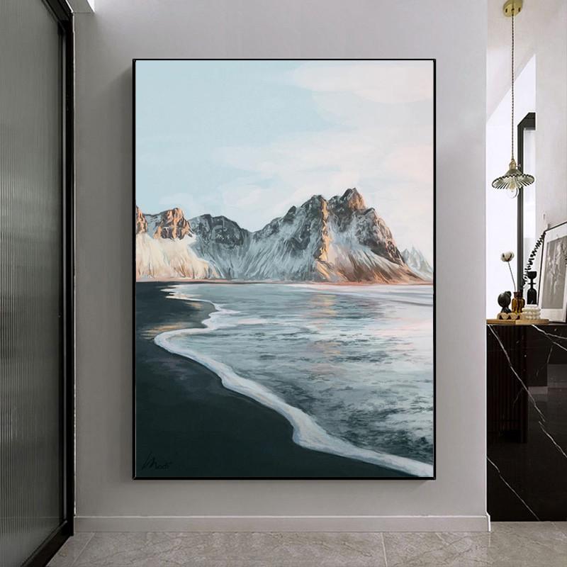 丙烯肌理画手绘油画背有靠山水画现代风景黑白玄关装饰画客厅挂画图片