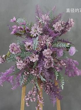 新款紫色系地排路引花婚庆舞台花装饰路引成品布置婚礼背景花艺