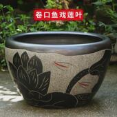 古法生态土陶瓷荷花金鱼缸养睡莲池老旧式 阳台室户外庭院大号水缸