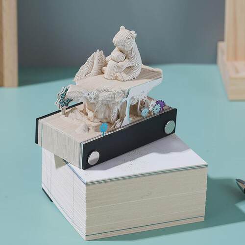 创意便签纸手撕便利贴纸雕模型桌面高颜值摆件3d立体便签本北极熊