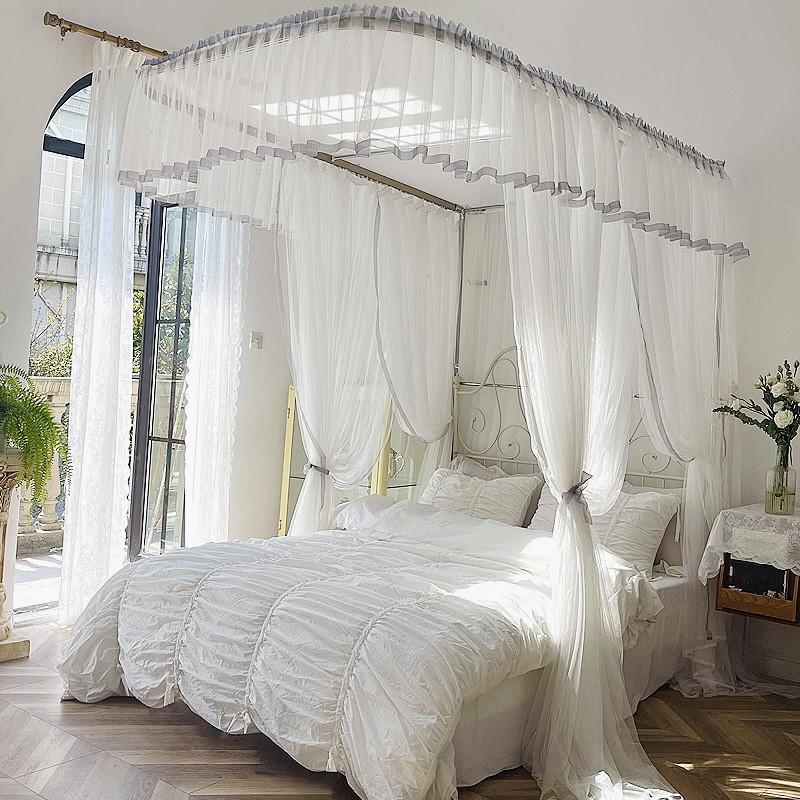 2022新品u型门日式蚊帐三开导轨家用白色加厚加密褶皱1.8m床1.5米