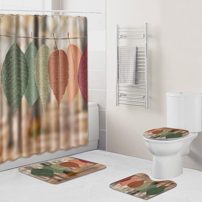 热销新款小清新浴室四件套防水卧室浴帘防滑地毯地垫进门门垫