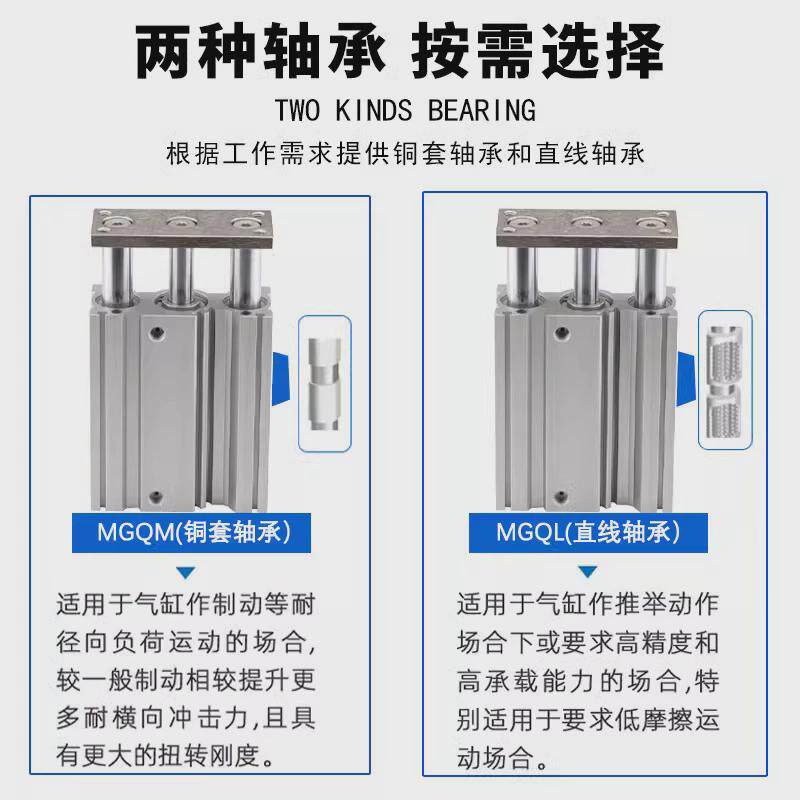 baocn带轴三导杆三杆气缸mgqm/mgql12-16-25-40-63-10-30-50-100