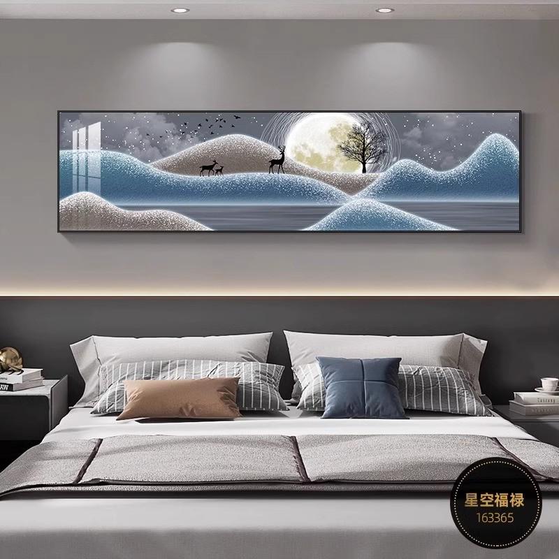 主卧房间横长款卧室床头墙面壁画轻奢酒店装饰画背景墙画单幅挂画